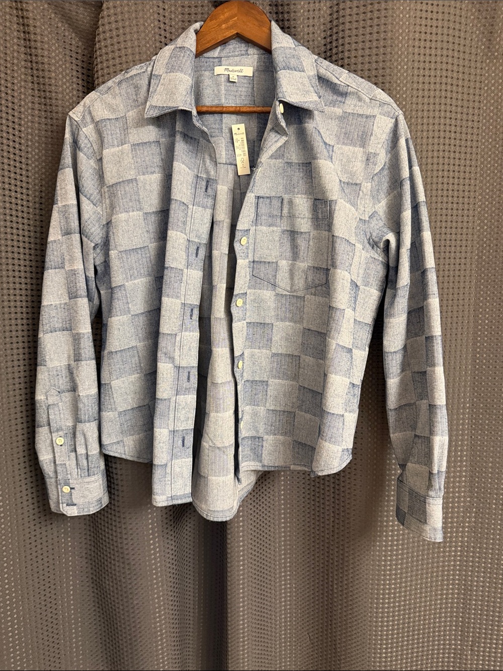 Massimo Dutti Light Blue and White Checkered Button-Down Shirt
